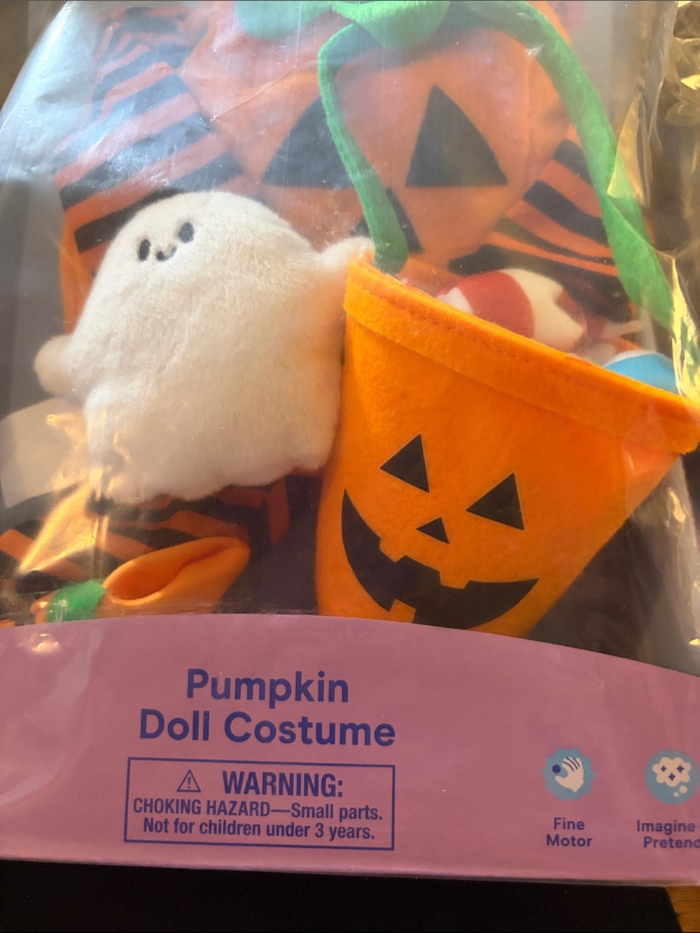 Pumpkin Doll Costume Set with Orange Jack-O'-Lantern Bucket